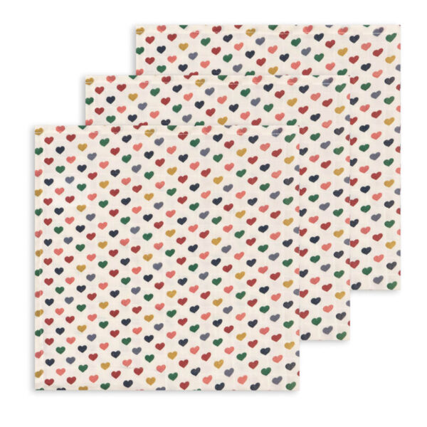 KONGES SLØJD Organic Muslin Cloth 3 Pack "Coeur Colore"