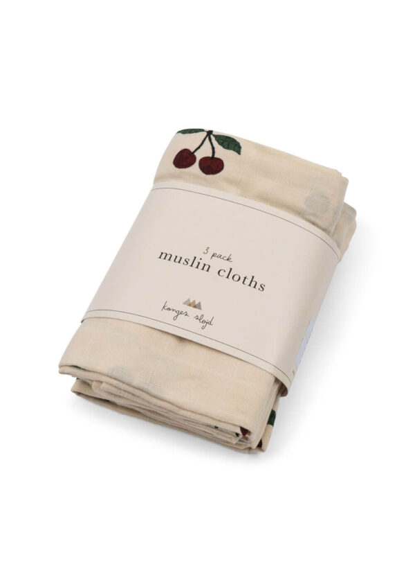 KONGES SLØJD Organic Muslin Cloth 3 Pack "Grande Cerise" - Image 2