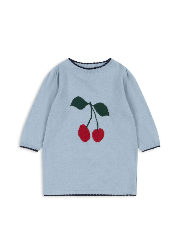 Knit dress blue cherry print